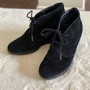 Black Lace-Up Wedge Booties